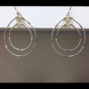 Double Hoop Silver Teardrop Earrings